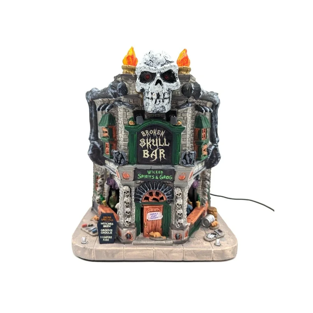 Lemax Spooky Town BROKEN SKULL BAR Halloween Skeleton Bones Lights & Sound